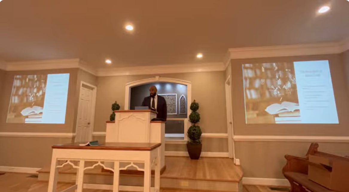 Inside the Temple Church of Christ meeting house